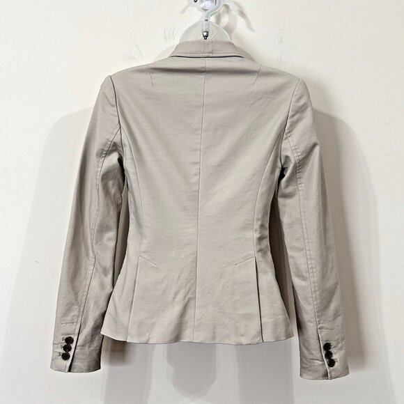 BANANA REPUBLIC Petite 00 Tan Stretch Fitted Blazer Lined Teal Accent Back Vents - Picture 2 of 10